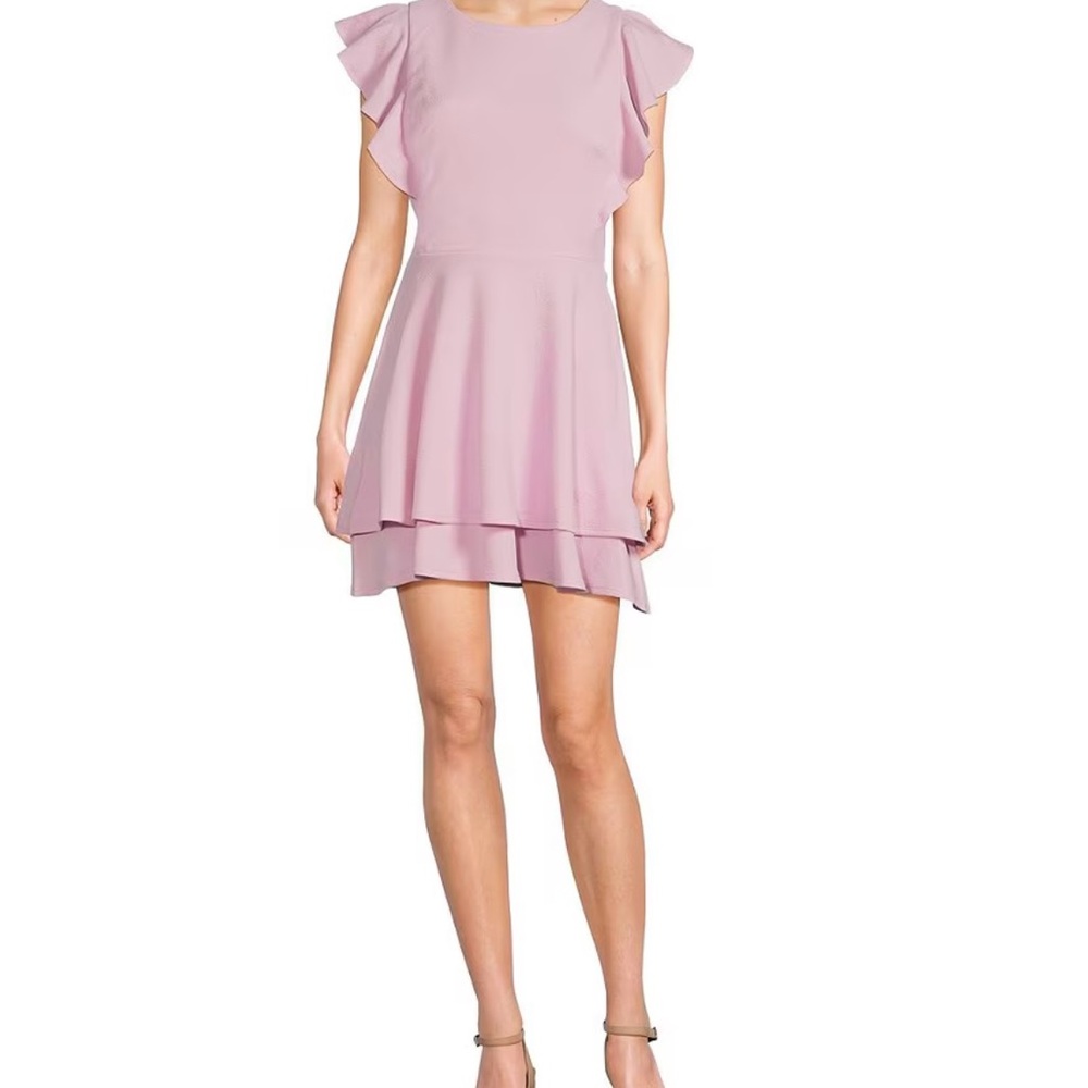 Chic Mauve Ruffle Sleeve Mini Dress